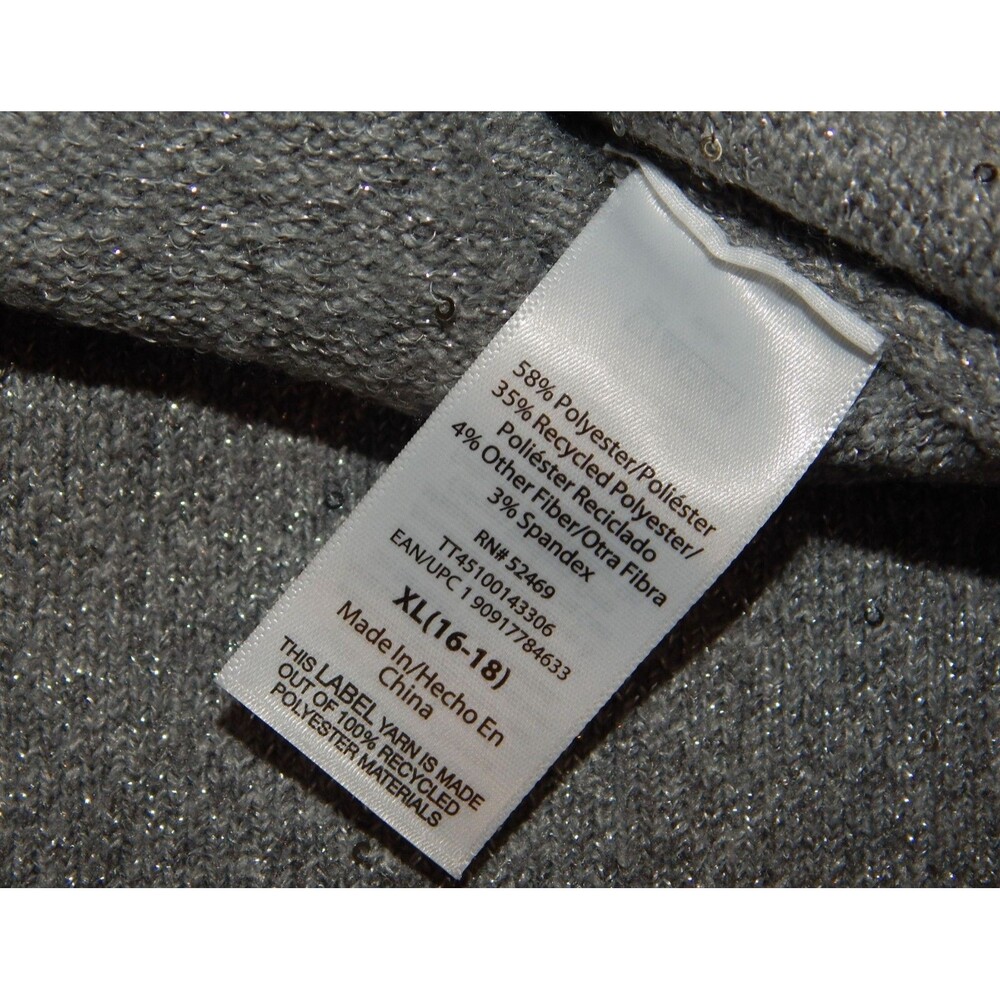 Women's Time And Tru V Neck Sequin Sweater GRAY Pullover Size XL (16-18) NWT - Picture 7 of 16